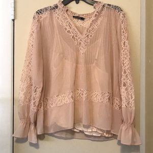 Love Sam Pink blouse with lace detail.
